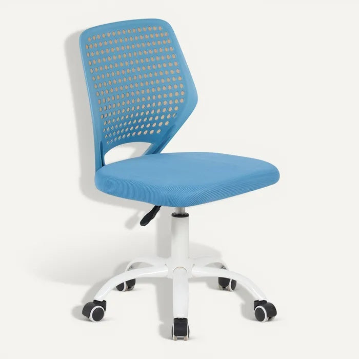 **Technische Titel in het Nederlands:** Ergonomische blauwe bureaustoel met wielen en ademend gaasdesign