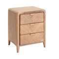 **Houten Nachttafel met Drie Lades en Chevronpatroon**