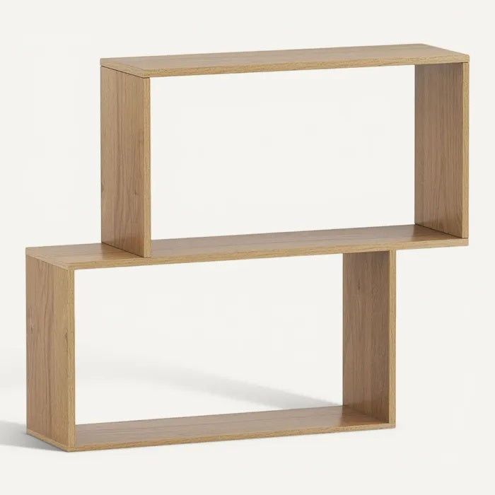 **Technische titel in het Nederlands: Moderne houten wandplank met open vakken**
